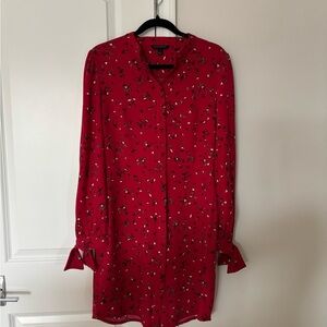 Banana Republic Floral Red Long Sleeve Dress